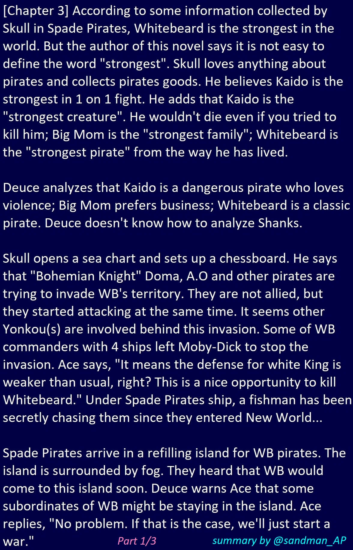 Sandman Here Is My Summary Of Chapter 3 In One Piece Novel Ace Volume 2 Ace Fights Jinbe In This Chapter Blackbeard Has Some Highlight Scenes In Chapter 4 And