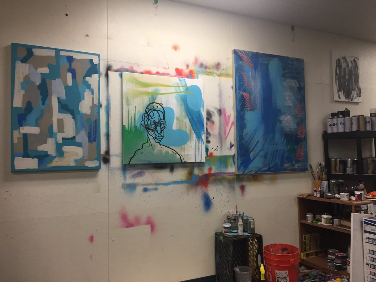 MouseRawk's tweet photo. Current projects in the studio, apparently in a blue phase... #blue #bluephase #studio #art #artstudio #wip #paintings #abstractpainting https://t.co/T16urPHhpB