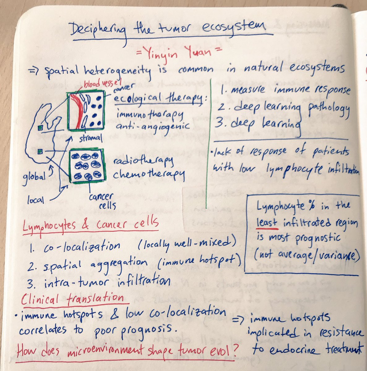 mathoncbro's tweet photo. Really fun and informative talks by @yosoykit and Yuan. Deciphering the tumor ecosystem from imaging data &amp; deep learning (left). Multi-stage models of cancer initiation and progression (right). #EBECancer18 https://t.co/SMG0dbKveh