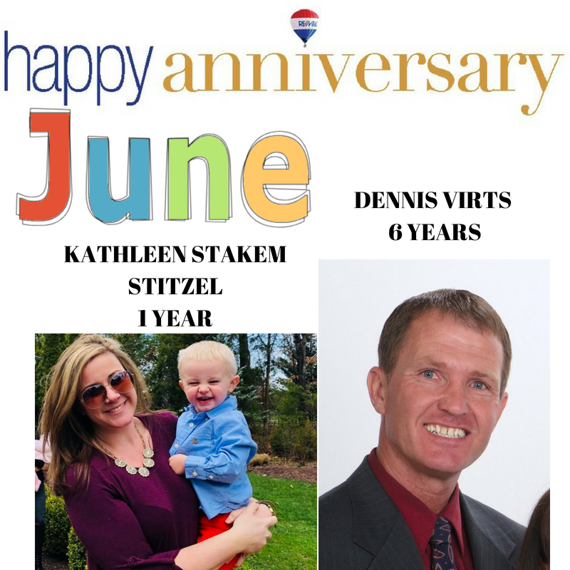 REMAXSelectVA's tweet photo. June's shoutout if to Dennis Virts with 6 years and Kathleen Stakem Stitzel for 1 year with RE/MAX Select Properties! We have loved watched you both prosper and can't wait to see what new joys you bring to the office in the years to come :) Thank you from your team at RSPI https://t.co/rDih9QlREu