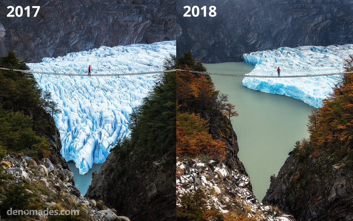 nomadescom's tweet image. El mismo lugar, un solo año de diferencia. Así es como retrocede el Glaciar Grey en Torres del Paine. (📸 por michaelmatti)