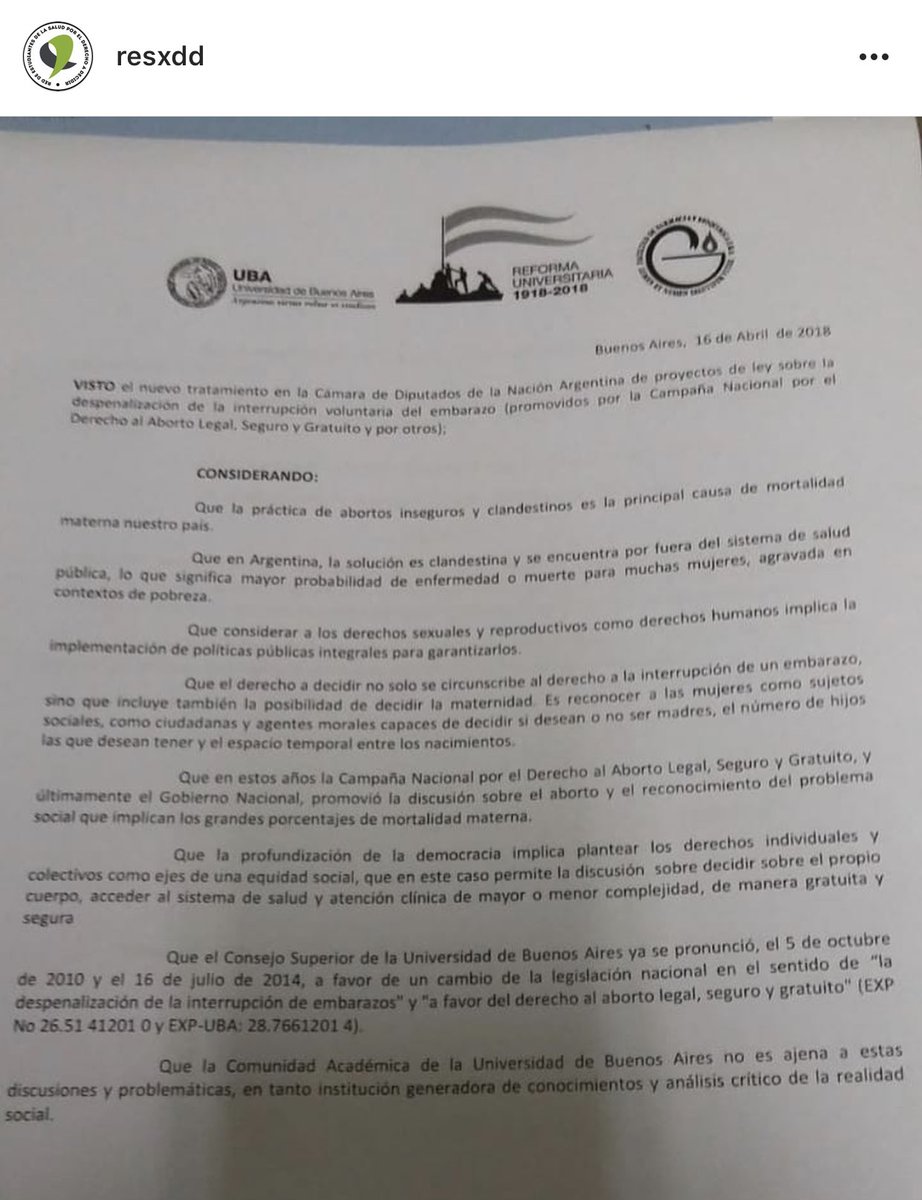 Facultad de Farmacia y Bioquímica de la UBA se pronuncia a favor de la Ley de la despenalización del aborto. #AbortoLegalYa