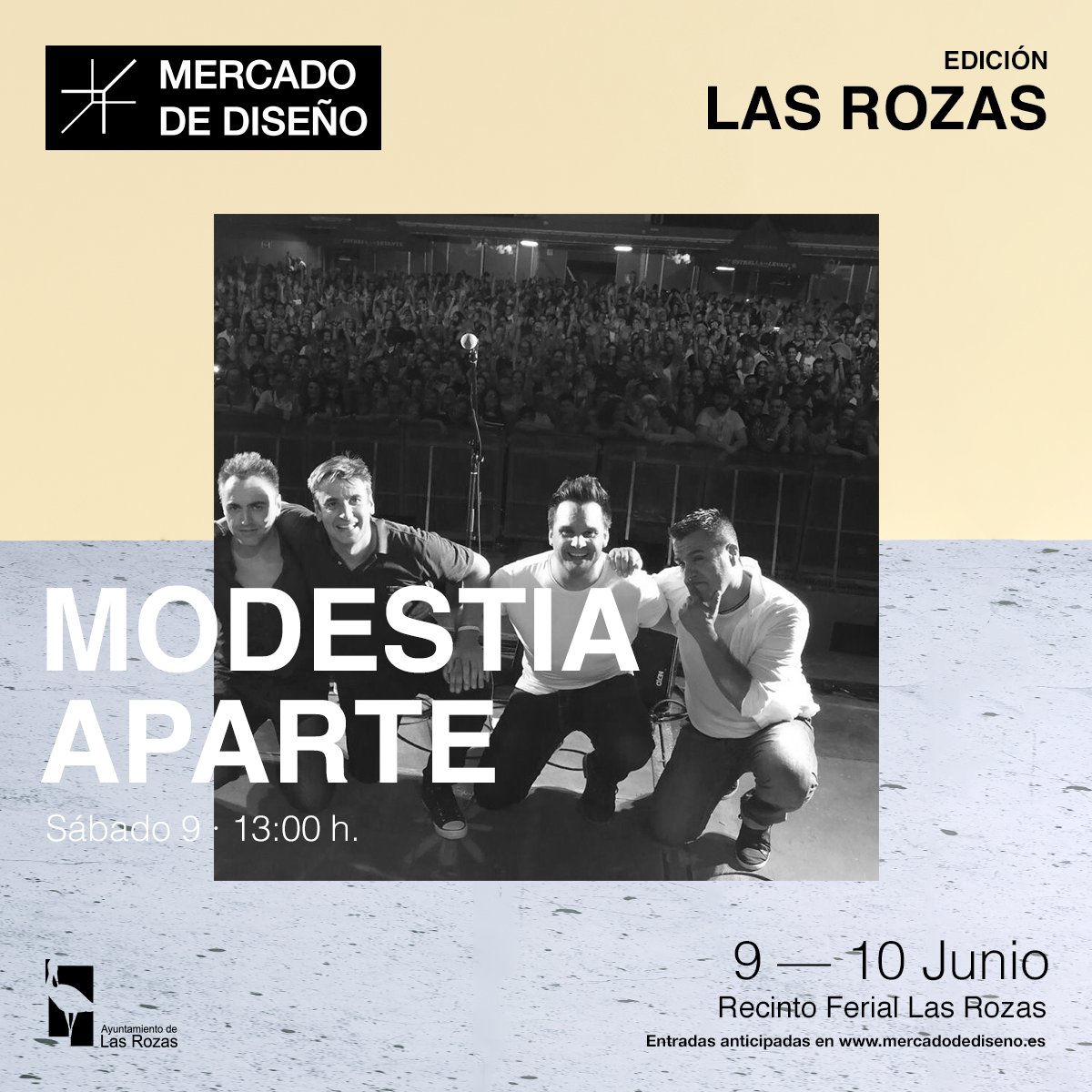 mercadodedisen's tweet photo. ¡Con muchísimas ganas de disfrutar del concierto de Modestia Aparte! El sábado 9 a las 13:00 vamos a cantar todas sus canciones en el Recinto Ferial de Las Rozas, ¿te vienes? 

¡Entradas por 2€ aquí! 👉 https://t.co/n5E2ShrjdC https://t.co/P07HYsdT9N