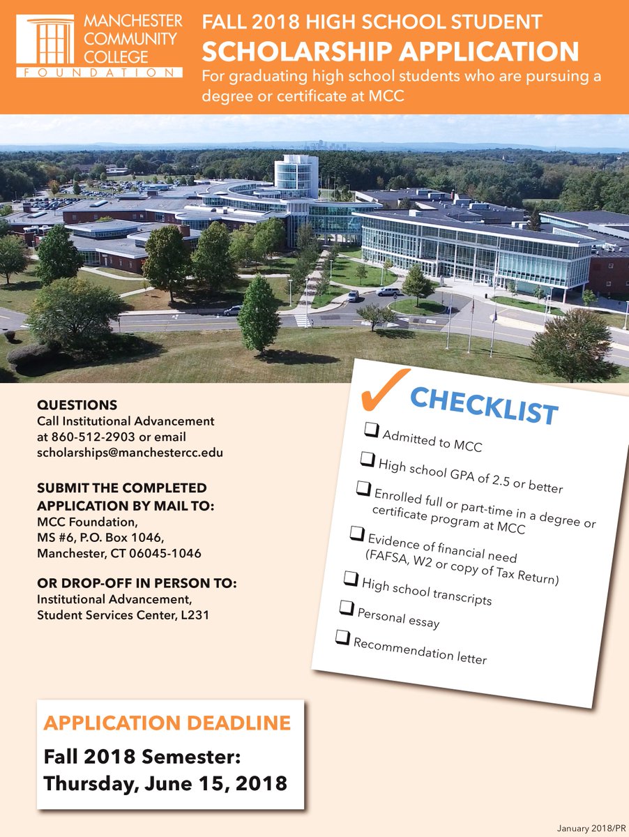 MCCF_Events's tweet image. Do you know a recent high school grad considering enrolling at MCC this fall? Our scholarship application deadline for recent high school graduates is June 15! 
manchestercc.edu/wp-content/upl…