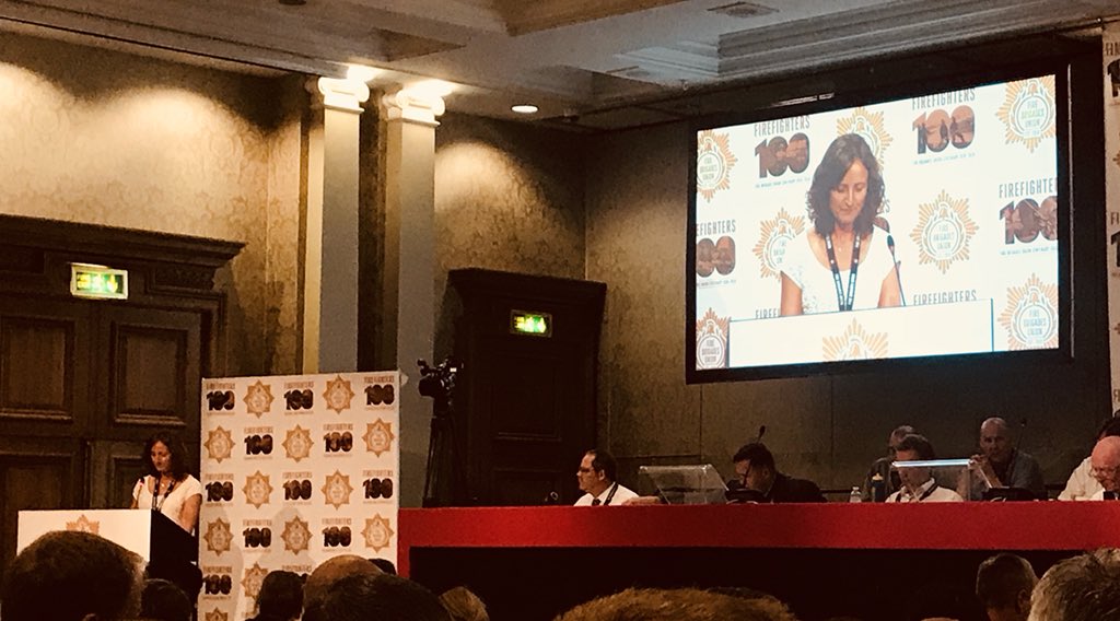 Our Regional Women’s Rep, @Clarehuddy sharing the success that was the National Women’s School 2018. Well done Clare, thank you @FBUNWC #FBU18
