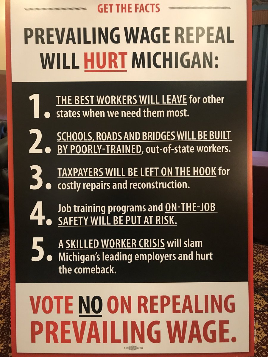MiLaborers's tweet image. The Michigan Legislature is voting today to repeal the state’s #prevailingwage law. Why do they want to hurt #families and #LIUNA members?