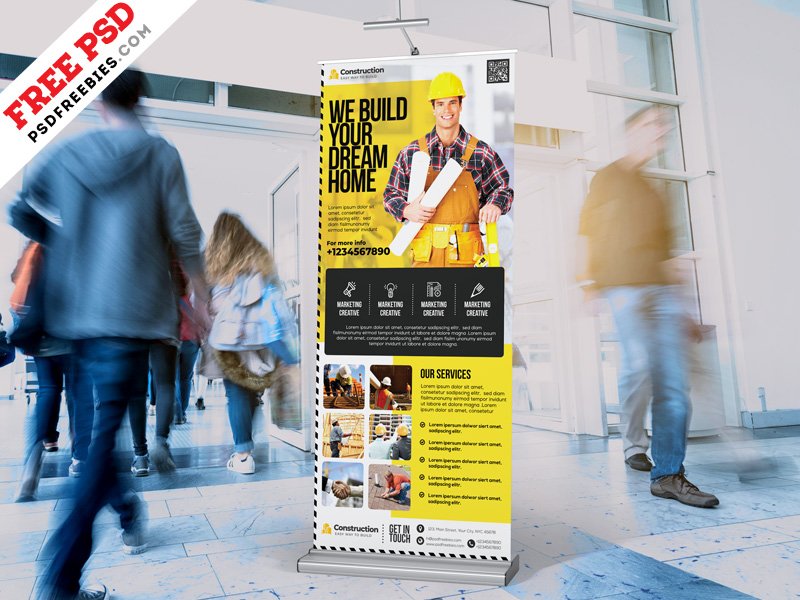 Psdfreebies On Twitter Free Construction Company Roll Up Banner