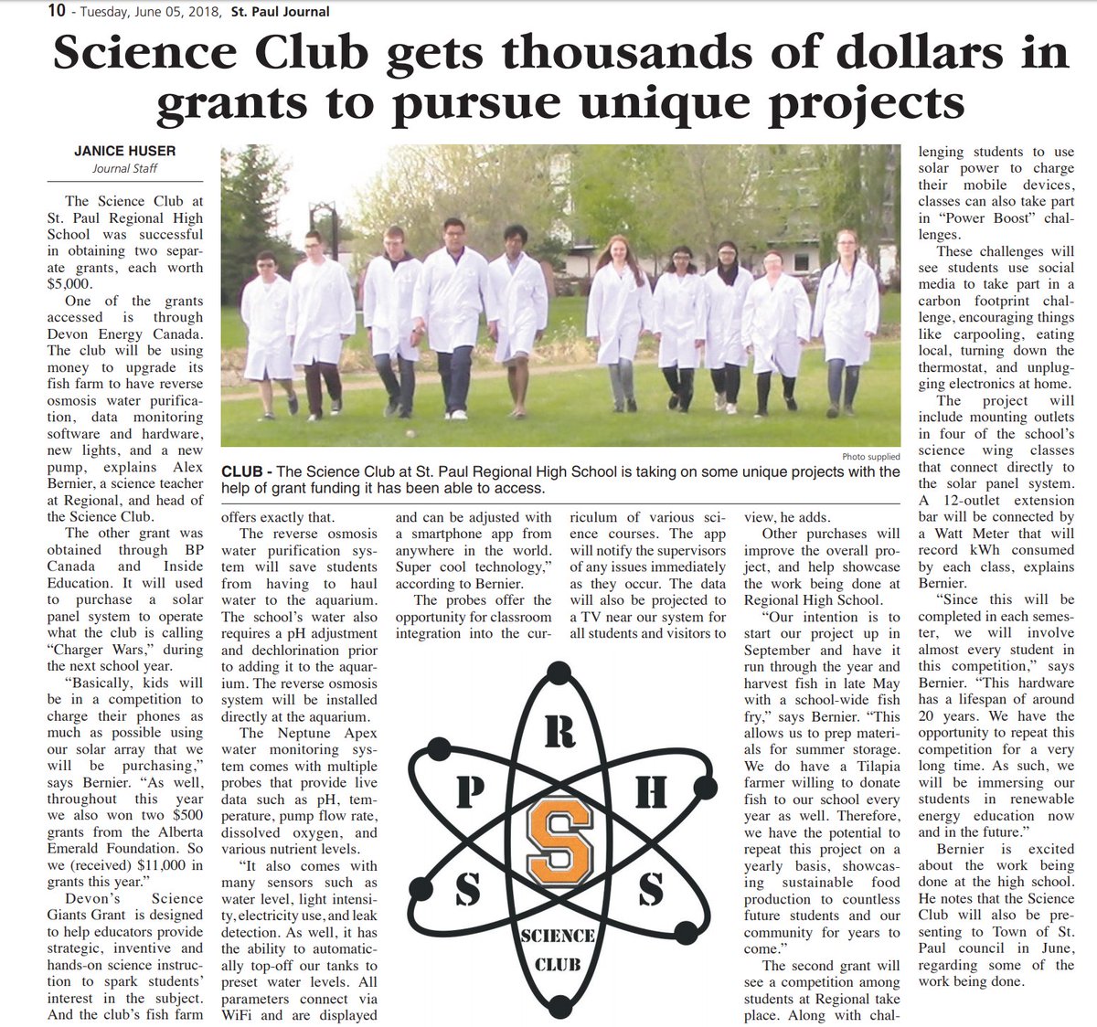 Mr_ABernier's tweet photo. Our @SPREGIONALHS students made it in the paper regarding our @insideeducation @BP_plc #aplusforenergy grant and @DevonEnergy #sciencegiants grant! https://t.co/S0S504gvYc
