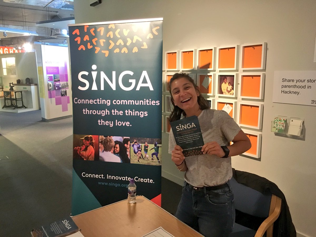 SingaUK's tweet photo. We’re officially *live* at the @VCHackney #hackneyvolunteer fair, talking to people interested in joining and participating with SINGA. Come say hello! We’re at the @HackneyMuseum till 7 💪👍🤜 #VolunteersWeek https://t.co/GVbOk33ITc