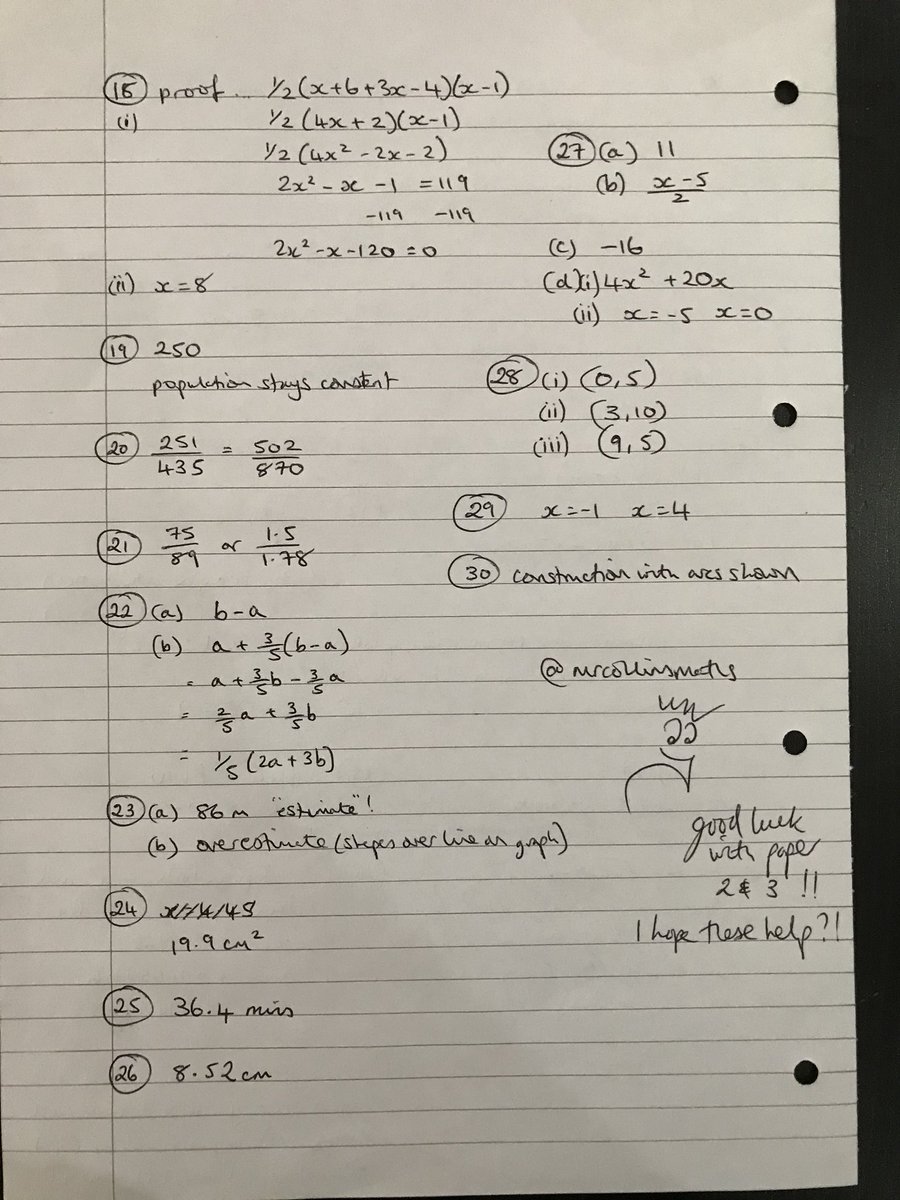 ReigateSchMaths's tweet photo. Answers to the Mr Collins Maths Edexcel Higher GCSE Revision Questions for papers 2 and 3...good luck with the paper 2 tomorrow - come find me in M1 from 8am if you fancy a chat/need some last minute help - M3 for help too! https://t.co/DYvepsRJ0B