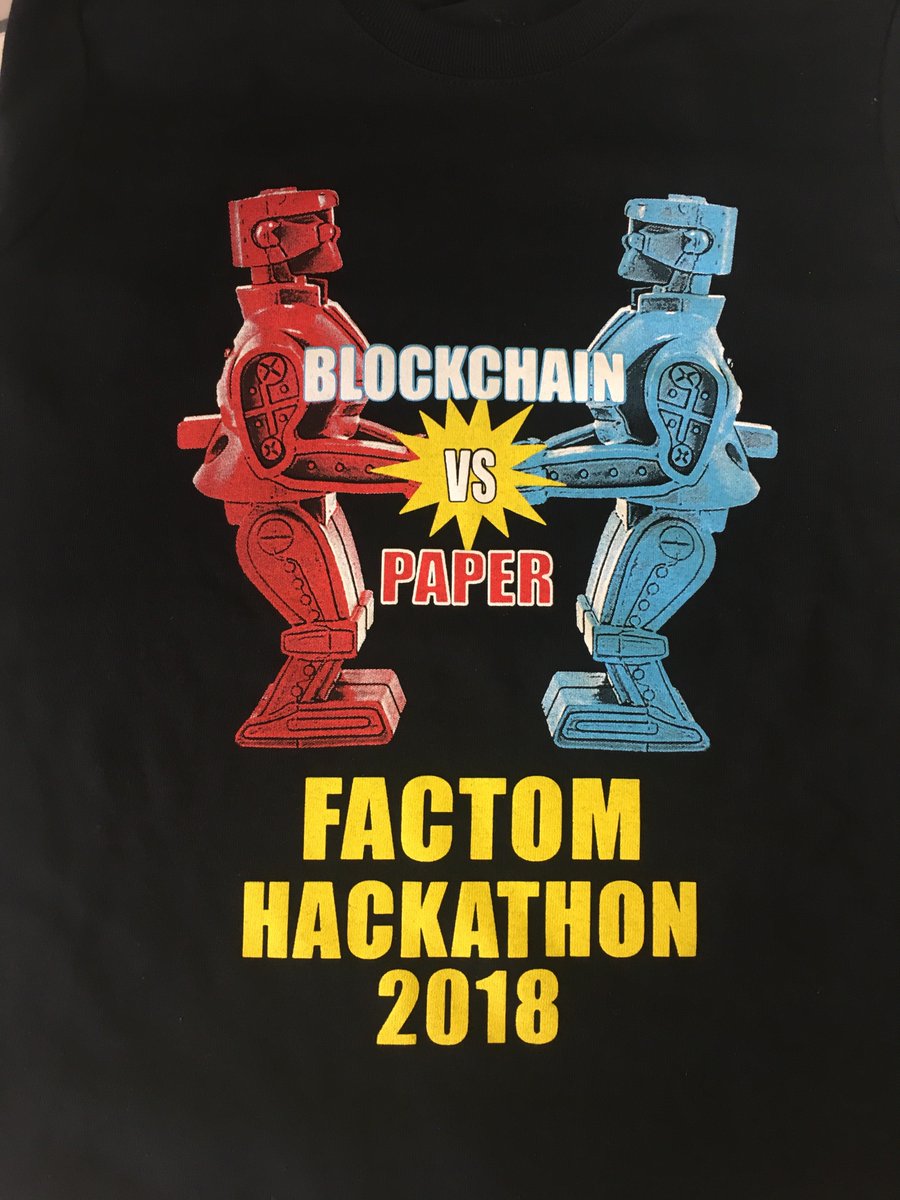 factom's tweet photo. Want one of these Hackathon t-shirts? Make sure to give us your size when you register through Eventbrite!  
https://t.co/5vpOjYBpZK
#FactomHackathon https://t.co/LMF44XdnT1