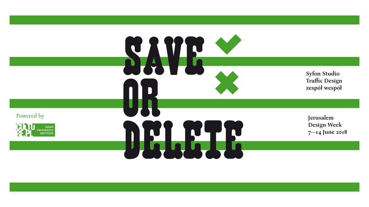 culture_pl's tweet photo. 'Save or delete' is a site-specific triple-exhibition created by Syfon Studio, Traffic Design & Zespół/wespół especially for #JerusalemDesignWeek! --> https://t.co/WJOj3U7J9p
@IsraelTourism @PLinIsrael @IsraelinPoland @lodzdesignfest @wanteddesign https://t.co/x96eclfNLT