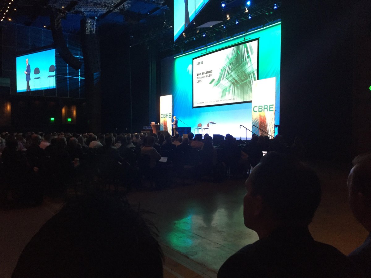 TecFac's tweet photo. Starting #Realcomm18 with a bang! Bob Sulentic, CEO of @CBRE, kicks off the General Session. We're thrilled to begin the discussion on The Age of Acceleration for #CREIT and celebrate Realcomm's 20th Year Anniversary! https://t.co/JRDsmsTsAQ
