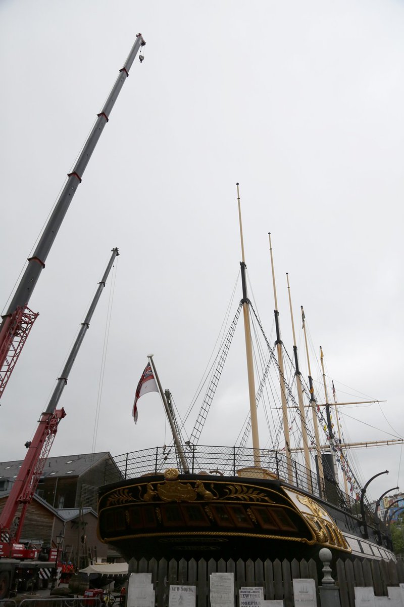 SSGreatBritain's tweet photo. A few photos from the top mast install, all three of the SS Great Britain's new topmasts are now up! https://t.co/zqdUOLMmLv https://t.co/pd2gWTU6iP