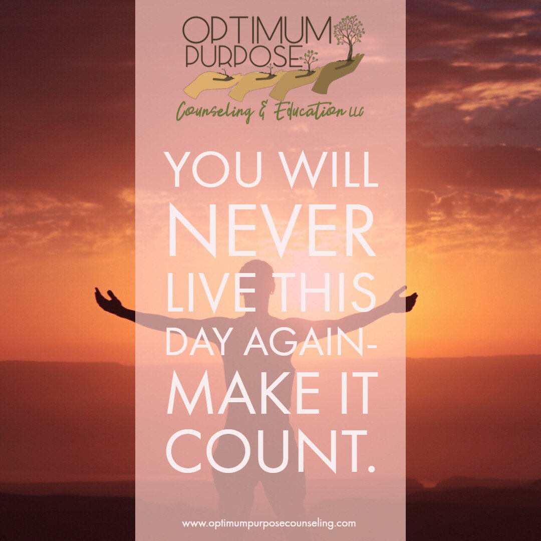 OptimumPurpose's tweet image. Why not take advantage of all that today offers you? 
-
Why not live your best life now?
-
What’s stopping you?
-
Carpe diem; seize the day! 
———
#CarpeDiem #SeizeTheDay #OptimumPurpose #Counseling #Therapy #AtlantaTherapists #PsychologyToday #MentalHealth #GoForIt #BestLifeNOW