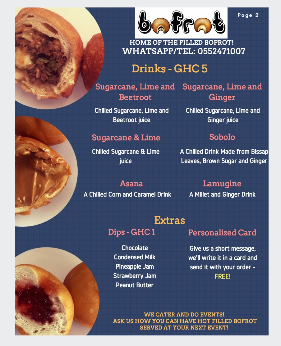 exploregh's tweet image. RT @_1realchica: RT @bofrotgh: The new @bofrot.gh menu is here!!! Hope you have as much fun eating these as we did creating them!! 
Make sure to look at both pages to see all new menu additions!

Make sure to place your order now! 

#newmenu #bofrot #gha…