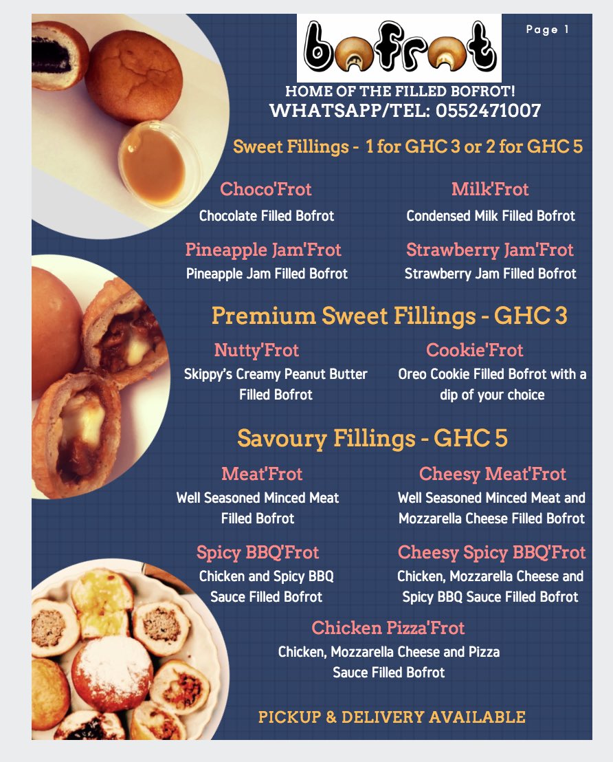 exploregh's tweet image. RT @_1realchica: RT @bofrotgh: The new @bofrot.gh menu is here!!! Hope you have as much fun eating these as we did creating them!! 
Make sure to look at both pages to see all new menu additions!

Make sure to place your order now! 

#newmenu #bofrot #gha…