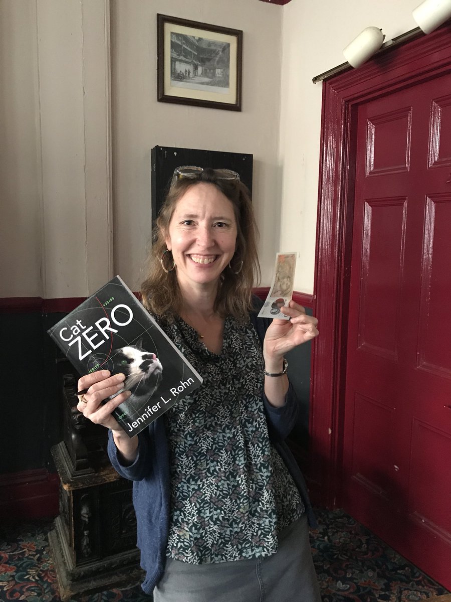 JennyRohn's tweet photo. My first transaction! Thanks to all the lovely audience at #pubsci London for selling out my pile of novels #catzero @lablit https://t.co/VikmMeIWiV