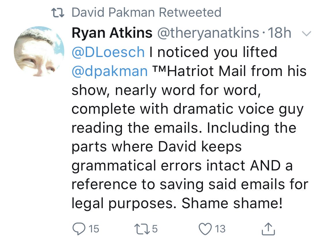 ChrisLoesch's tweet photo. The nearly invisible @dpakman instructed his easily fooled minions to slag on @DLoesch (without tagging her) for supposedly ripping off his radio segment. When found that she was doing it years before him (or anyone) he says it’s coincidence... Odd switch. #ResearchThenSpeak https://t.co/8qXEGT2Hfo