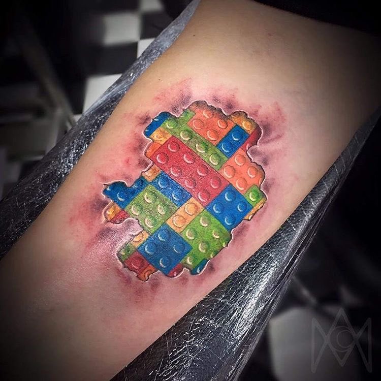 Tattoo uploaded by Clorae Baca  To scale floating 3D Lego brick   Tattoodo