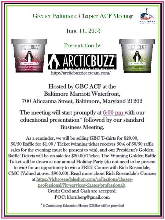 GBACF's tweet photo. Meeting this Monday, June 11 at 6:30 pm, our presentation will be done by ArcticBuzz. Check out their website, link in bio. #greaterbaltimoreacf #acfchefs  #bethechange https://t.co/cH4GrOWmY4