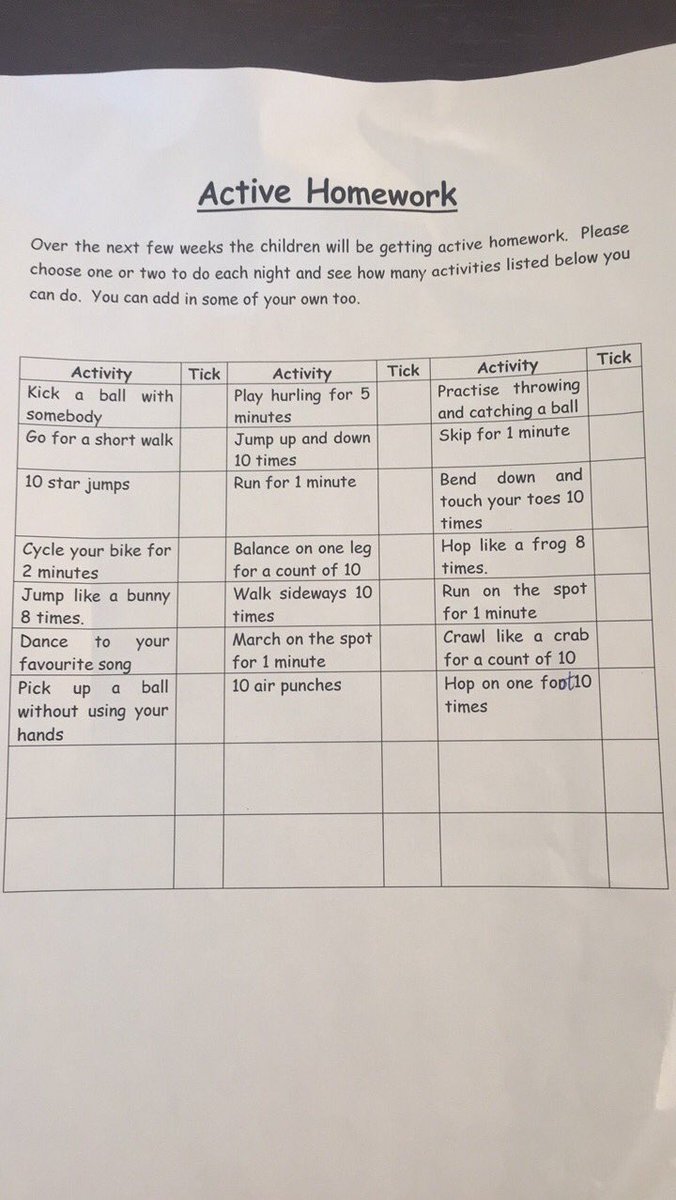 BorrisKilcotton's tweet photo. Great idea from teachers &amp; staff at our Kiladooley National School - Active Homework! Active Kids! ☀️👦🏼👧🏼☀️👏🏻👏🏻 https://t.co/psdhrjLT03