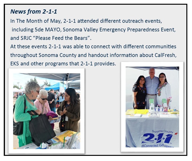 vcsonomacounty's tweet image. The Volunteer Center&apos;s 2-1-1 Sonoma County had a busy month in May. #makingadifference #vcsc