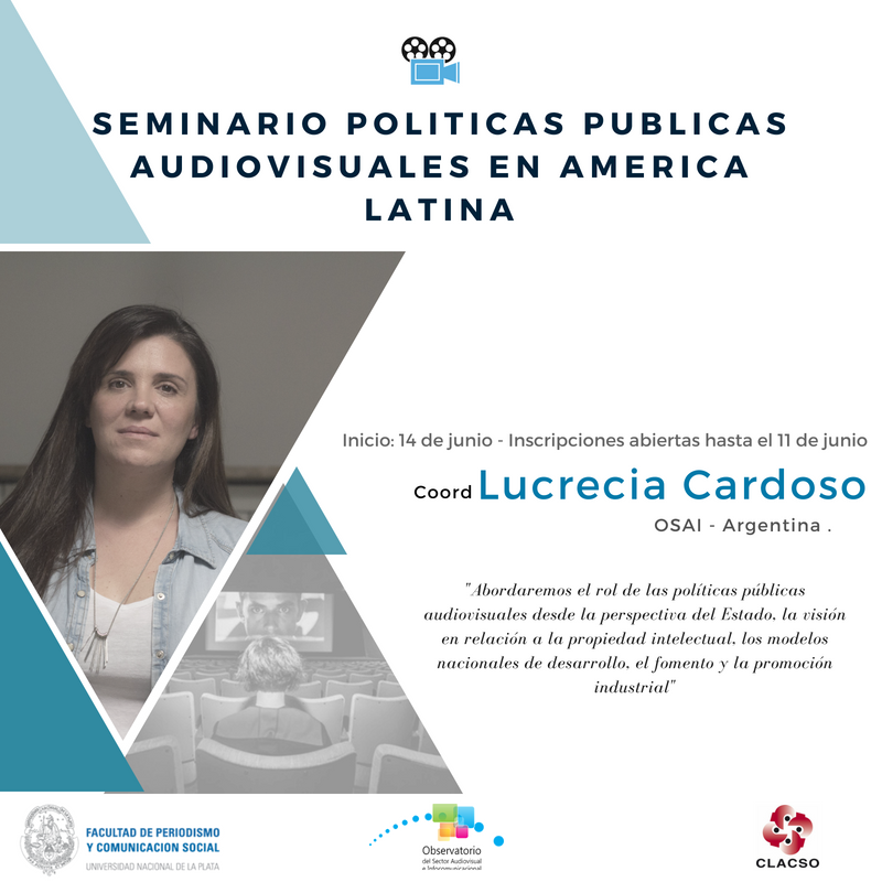 ObsAudiovisual's tweet photo. Junto a @_CLACSO estaremos llevando a cabo el Seminario "Politicas publicas audiovisuales en America Latina". Ultimos dias de inscripcion, no te quedes afuera 📽️ @lucreciamlc https://t.co/ceC96iZJ32