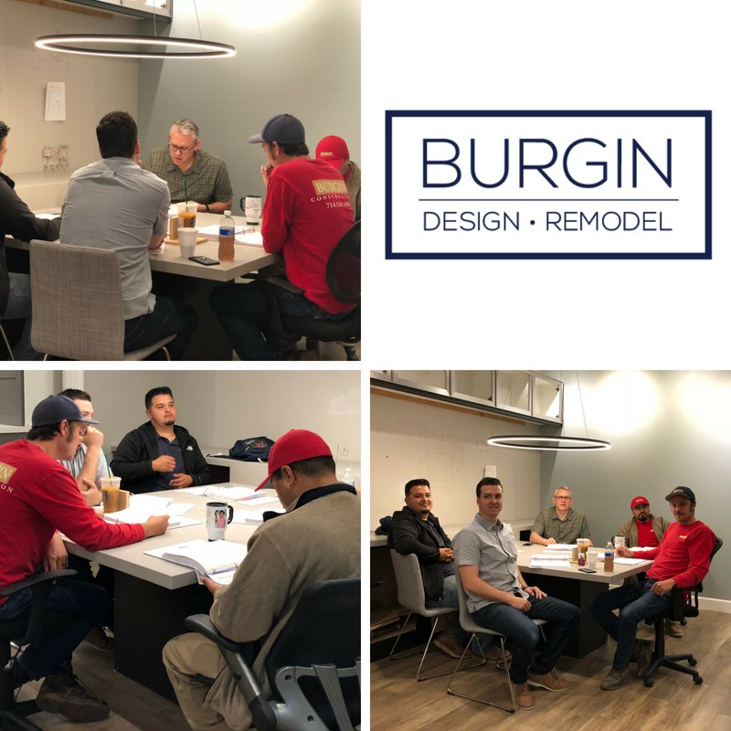 BurginCo's tweet photo. This week our #TeamBurgin Lead Carpenters, Project Manager and President met at our new showroom conference table for the first time! Keep an eye out on our social media this week for more sneak peeks of the showroom. We can't wait to officially open the doors! #OCRemodel https://t.co/KyKaffaIxN