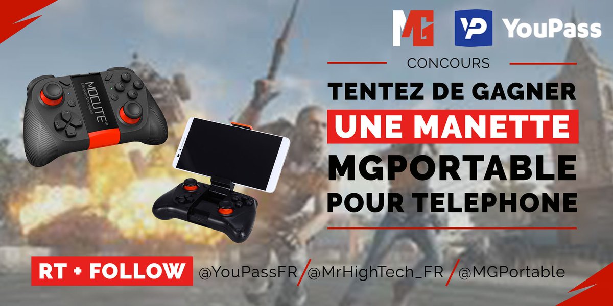 YouPassFR's tweet image. Tente de gagner ta manette MGPortable pour Smartphone et roule sur tes adversaires en Battle Royale 💥

Pour participer :
RT ce tweet + Follow :
- @YouPassFR 
- @MrHighTech_fr 
- @MGPortable 

Tirage au sort le 13/06 !