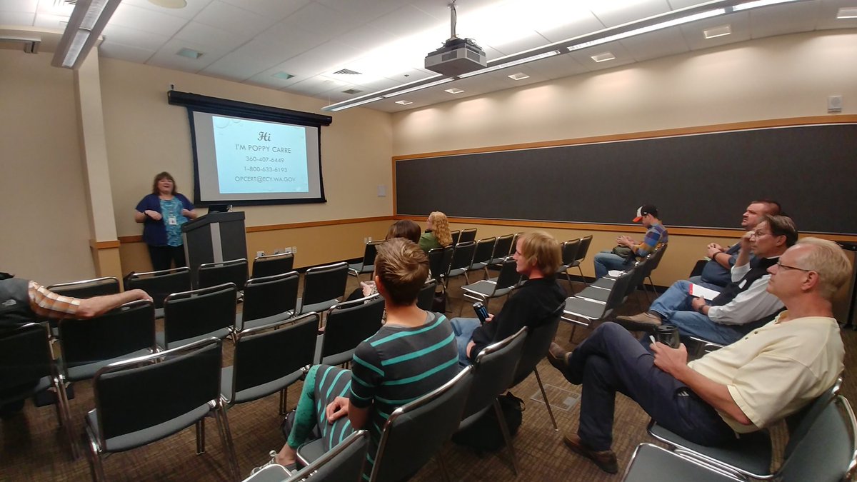wr2development's tweet image. Poppy Carte talking about wastewater operator certification in Washington @PNCWAorg Western Washington Operator Short School.