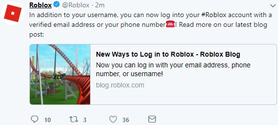 Roblox On Twitter In Addition To Your Username You Can Now Log Into Your Roblox Account With A Verified Email Address Or Your Phone Number Read More On Our Latest Blog Post - new ways to log in to roblox roblox blog