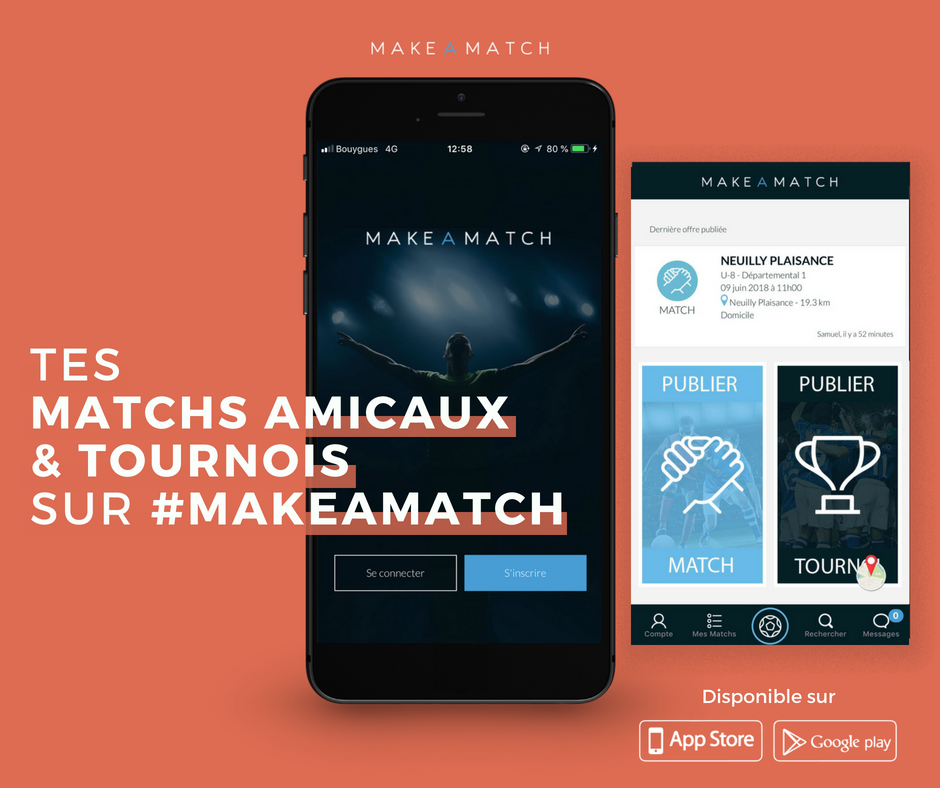 makeamatchfoot's tweet photo. LET'S GO ! 📣 Diffuse tes annonces de #matchs #amicaux 🤝 et #tournois 🏆grâce à la première appli de rencontres pour le foot amateur ! #LETSMAKEAMATCH ⚽️💪
 #MAKEAMATCH est disponible sur Google Play et Apple Store 😉 https://t.co/VLQotBrRxR