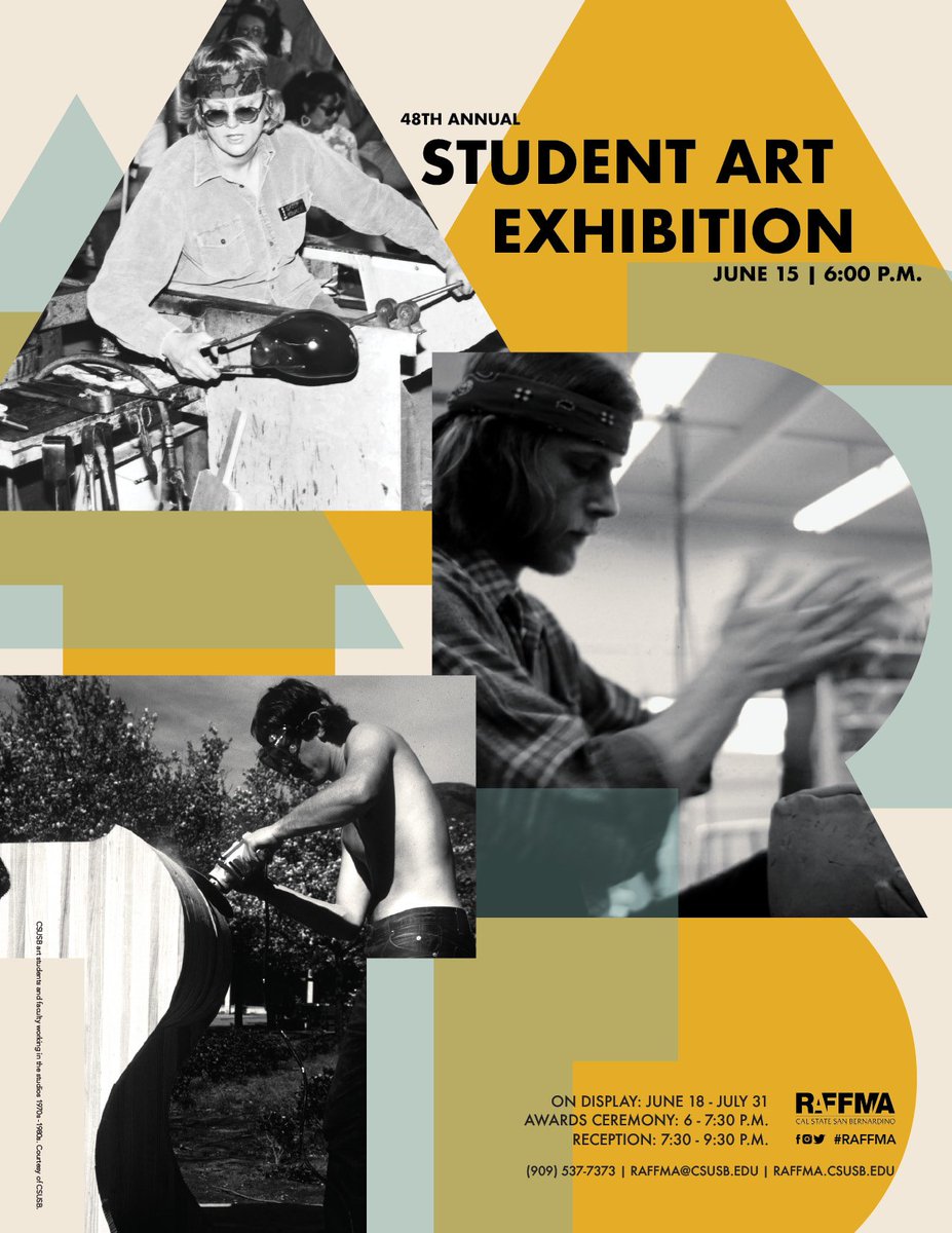 coyotecalling's tweet photo. 48th Student Art Exhibition opens June 18 at #RAFFMA. Awards ceremony, reception set for June 15. @CSUSBMuseum. #WeDefineTheFuture https://t.co/Afu8wjG2SN https://t.co/75WSClqEhb