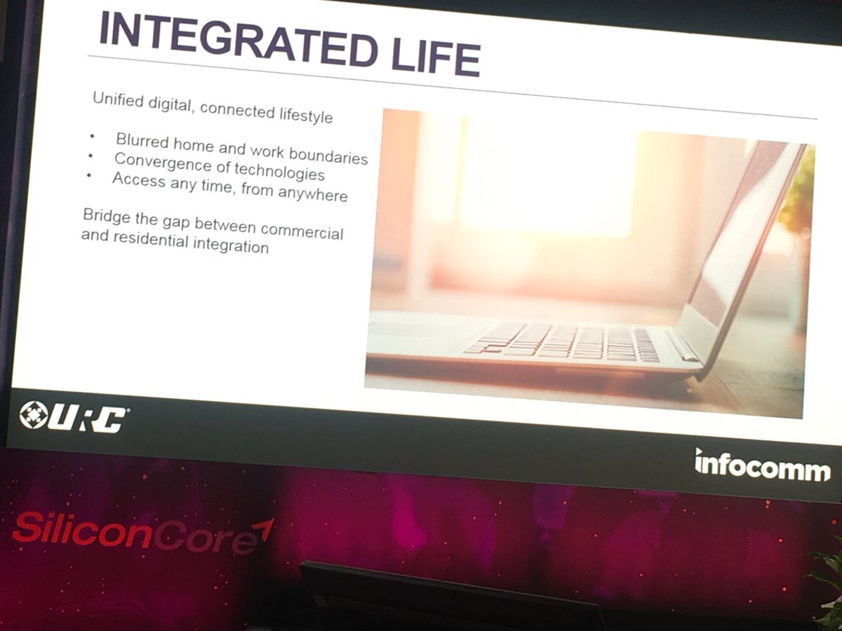 Amplitude4PR's tweet photo. Doug Cole @urc_control reviewing the blurred world between work and home @InfoComm #centerstage https://t.co/TvPZKD9gjG
