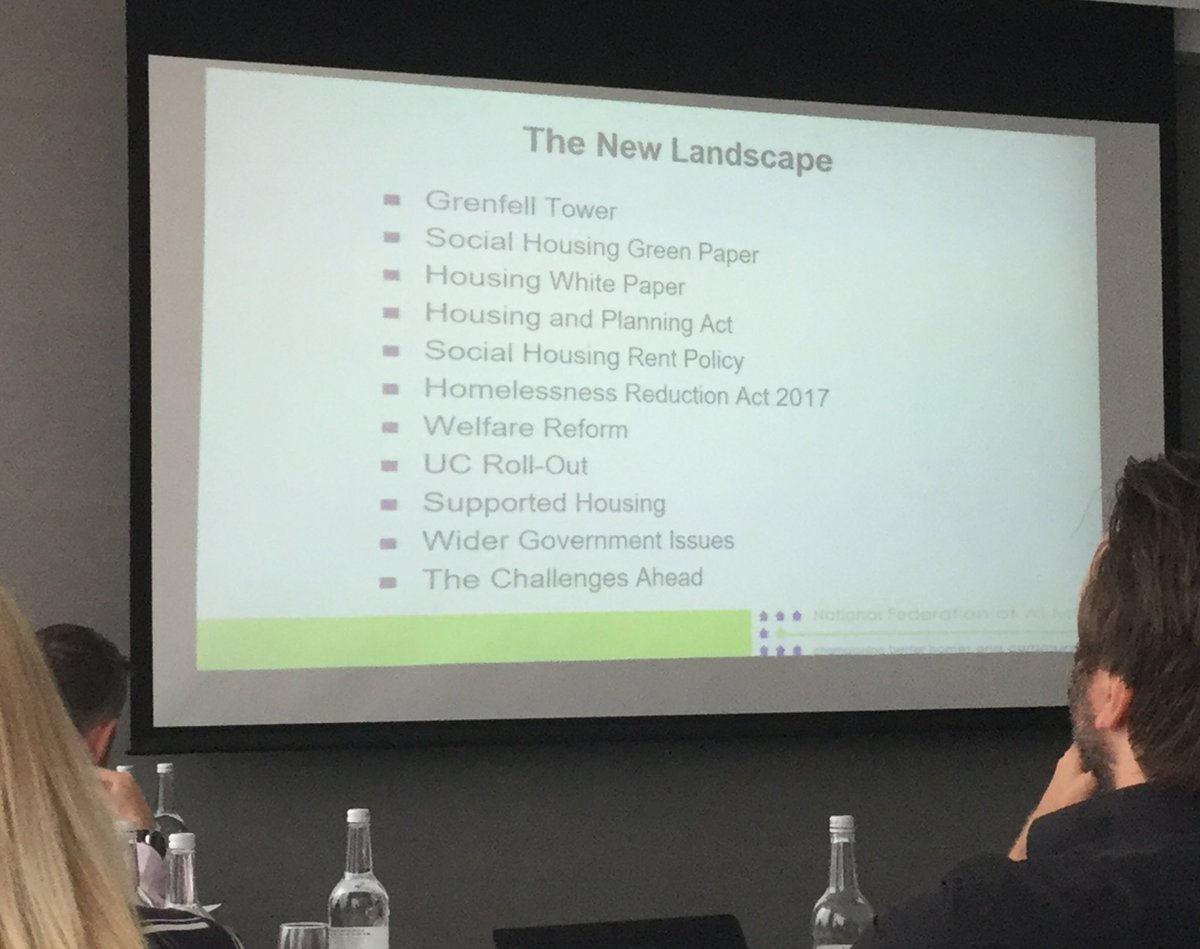 CastlesPaul's tweet image. Today’s #NFAComms session started with @ChloeALMOs briefing the group about recent developments within social housing sector. No surprise to see #Grenfell at the very top. Programme on @ITV at 9 should be essential viewing for those working in social housing inc @NFA_ALMOs