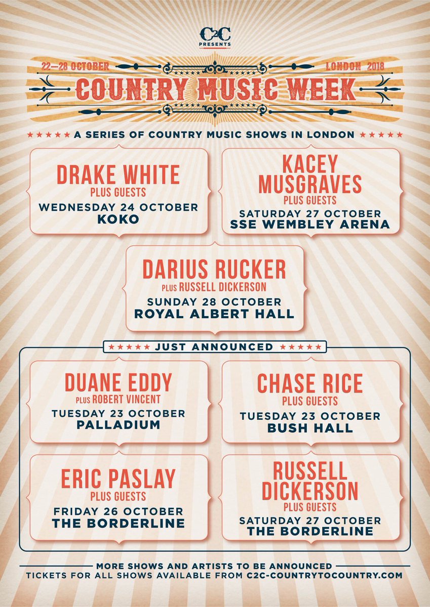 Here’s the link so far for Country music week #CMW2018