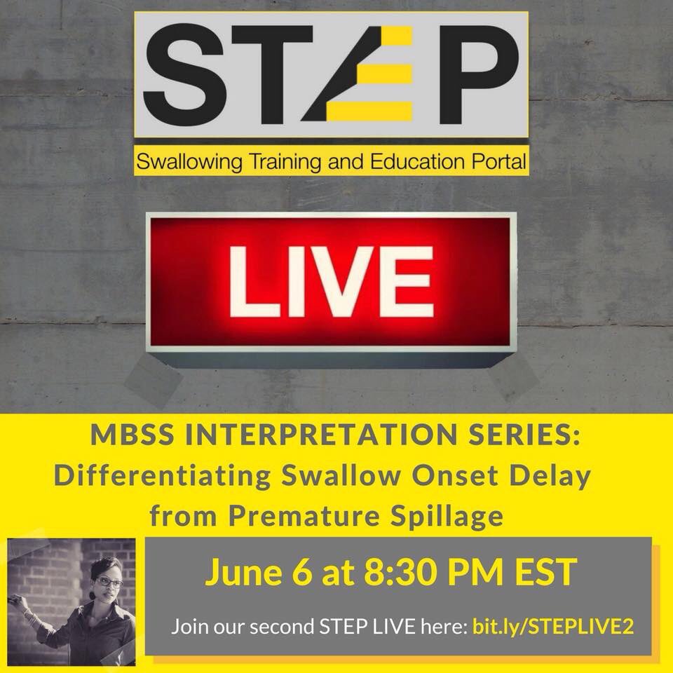 Join Dr. Ianessa Humbert in our second #STEPLIVE "MBSS Interpretation Series" webinar on June 6 at 8:30 PM EST. Join at bit.ly/STEPLIVE2. First 50 attendees can watch the webinar for free. Others can access the recording at stepcommunity.com. Happy learning! #slpeeps