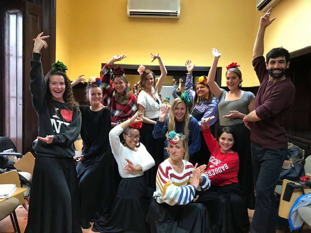 Some students participated in a sevillanas workshop. The activity, which was very hands-on and fun, served the purpose of a linguistic activity as students communicated only in Spanish with the bailaor and had to follow the class instructed 100% in #Spanish #CIEE #Dance4Fun