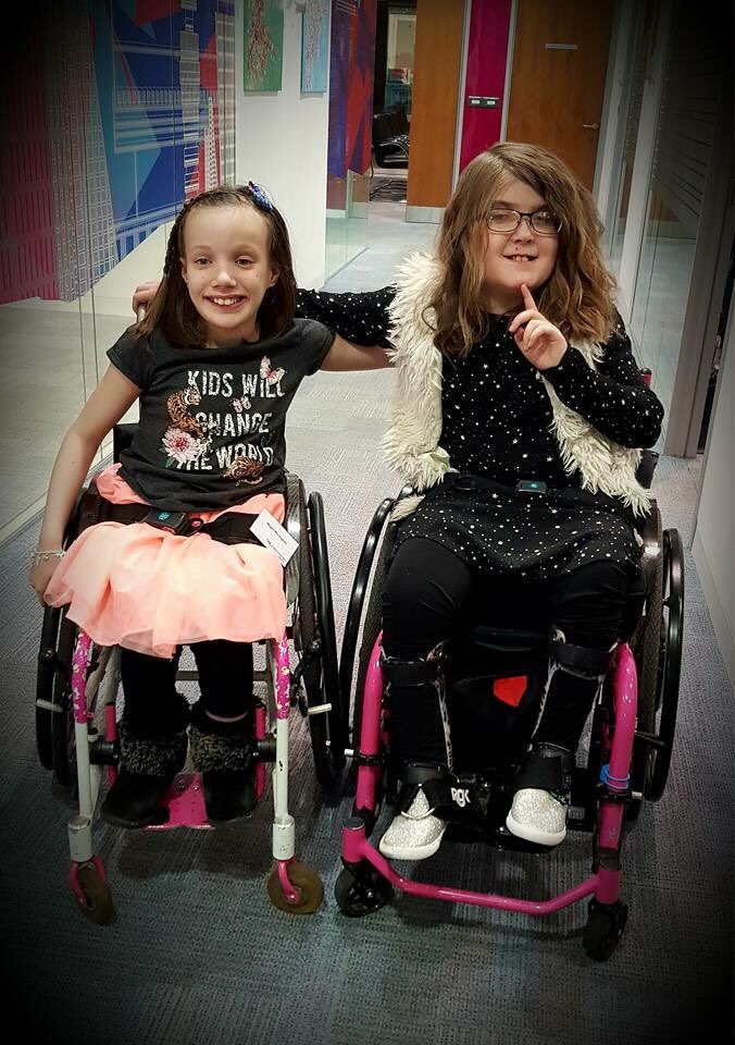 Me and one of my bffs! Wheelchair warriors that’s us! Me &amp; <a href="/AWish4Megan/">Megan McLaughlin 💖</a> at one of my dads talks in London! ..yawn dad! Dad talks a lot!!!
