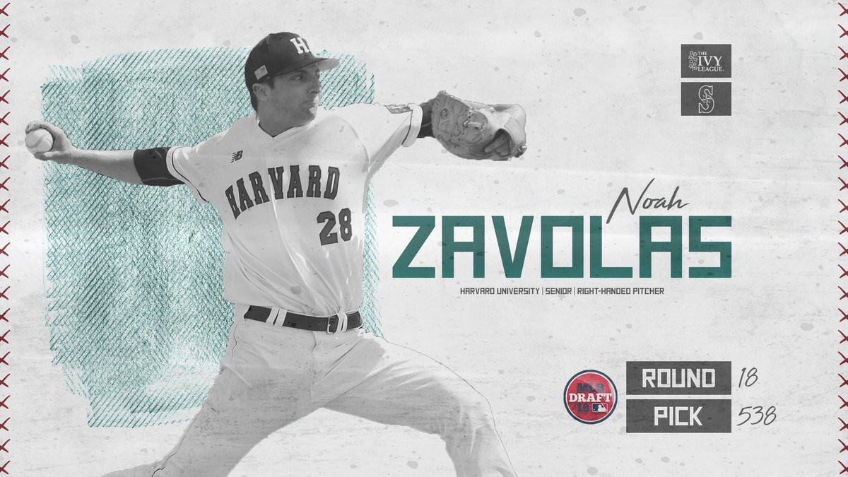 Senior right-handed pitcher Noah Zavolas of <a href="/HarvardBaseball/">Harvard Baseball</a> selected by the <a href="/Mariners/">Seattle Mariners</a> in the 18th round of the <a href="/MLBDraft/">MLB Draft</a>. 

#OneIvy | 🌿⚾️