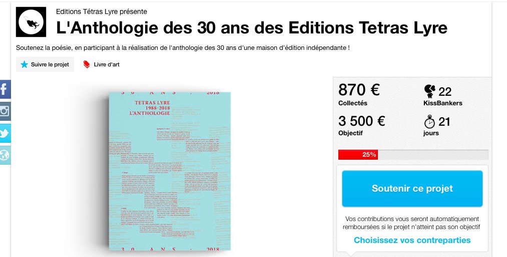 Tetras_Lyre's tweet photo. Beaucoup d'enthousiasme pour notre future anthologie ça nous fait chaud au coeur. Il reste 22 jours !
Même un petit coup de pouce, selon vos possibilités, nous permettra de nous rapprocher du but ! Merci d'avance, on compte sur vous ! https://t.co/2O7PghOqkv
#crowdfunding #poesie https://t.co/MgntvvmyZd