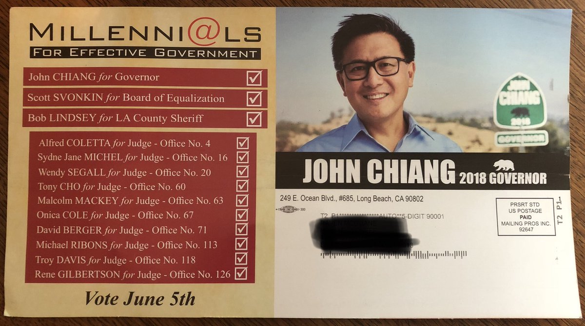Soneff's tweet image. Love that the “MILLENI@LS FOR EFFECTIVE GOVERNMENT” slate showed up a day after the election. Very on-brand. Well done 👍 #CaliforniaPrimary2018