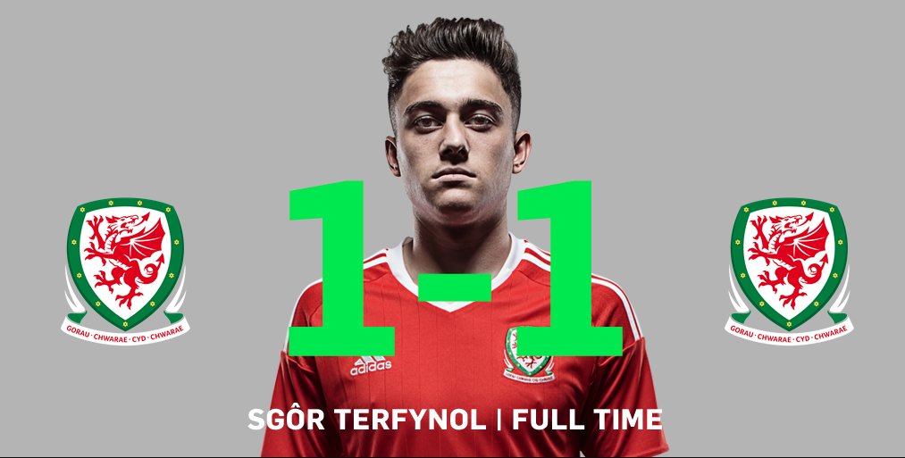 Cymru's tweet photo. Sgôr Terfynol | Full time 🇬🇪 1 v 1 🏴󠁧󠁢󠁷󠁬󠁳󠁿

Joe Morrell's late penalty is cancelled out by an even later goal from Giorgi Kokhreidze meaning that the game ends level.

#GEOWAL #TogetherStronger https://t.co/0euZdsUiYR
