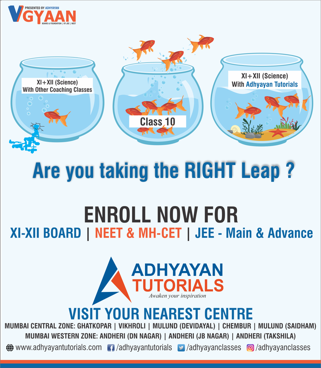 AdhyayanClasses's tweet photo. Are you taking the RIGHT Leap ?
Enroll Now for XI-XII Board (Science) | NEET &amp; MH-CET | JEE - Main &amp; Advance
Reach us at: 9594 545 544 / 9594 545 545

#AdhyayanTutorials #Adhyayan #VGyaan #HSCScience #Science #AdmissionOpen #RightLeap https://t.co/5GbyJmHlcz