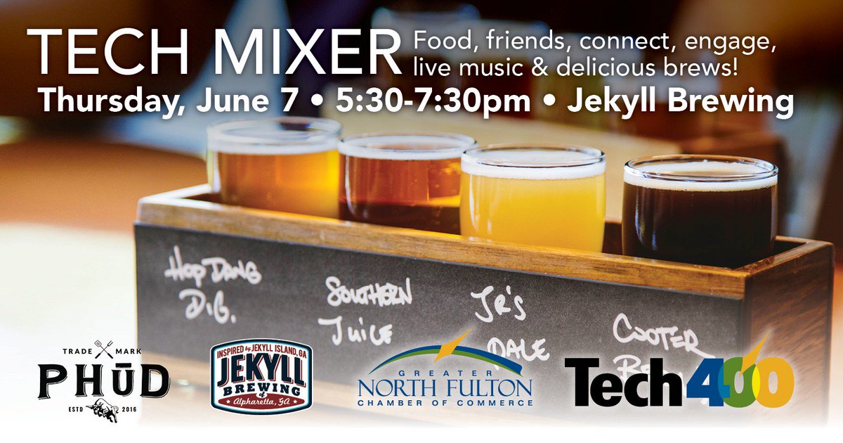 gnfcc's tweet photo. There is STILL TIME to register for our Tech400 Mixer tomorrow night at @jekyllbrewing! If you've been thinking about attending, don't delay! REGISTER NOW: https://t.co/tBIzaYtLwv #technology #networking #mixer #food #hopdangdiggity #summerfun #Tech400 #GNFCC https://t.co/9k3vMMp1yj