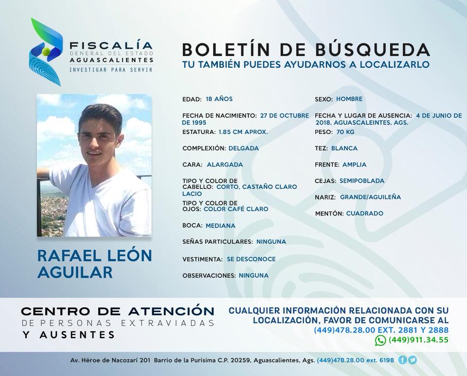 PalestraAgs's tweet photo. ¡¡¡Se Busca!!!
Rafael León Aguilar 
18 Años de Edad 
Reportes: 449 978 28 00 Extensión 2881 y 2888 https://t.co/sdKGdqscEN