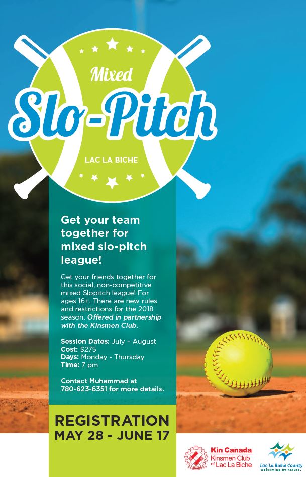 Get your friends together for this social, non-competitive mixed Slo-pitch league! 
Registration is open until June 17. 
Contact Muhammad at 780-623-6351 for more details