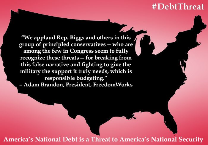 Thank you to @FreedomWorks and Adam Brandon for your support of our resolution to recognize America’s national debt as a threat to America’s national security. We must take action - the time for talk is over. #DebtThreat