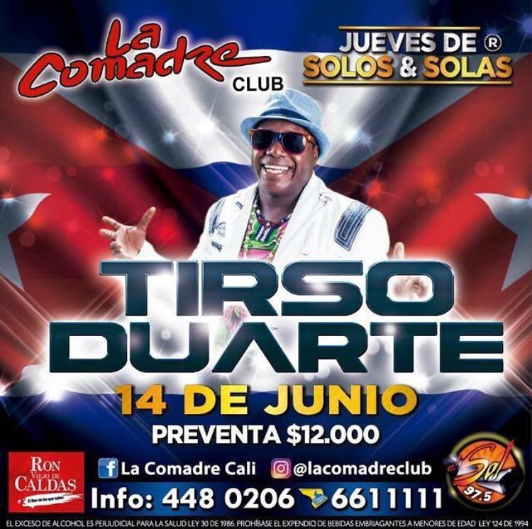 #Eventos #Actividades Tirso Duarte este próximo 14 de junio estará en La Comadre Club con todos sus éxitos. No te lo puedes perder. Info y boletería; 4480206 - 6611111